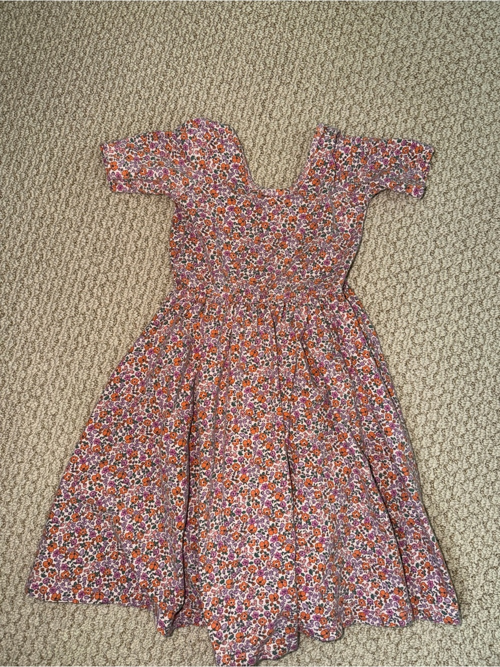 Girls Floral Off-Shoulder Casual Dress in Pink and Orange